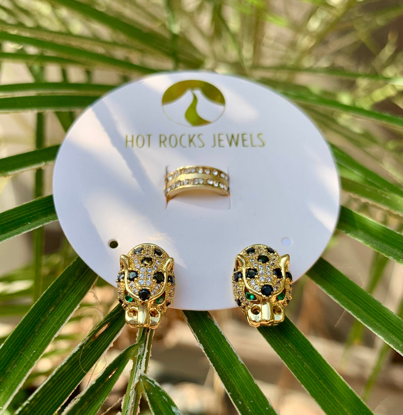 Emerald Eyed Panther Earrings - GOLD COLLECTION