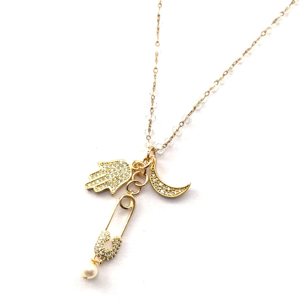 Charm Crystal Rosary Necklace - GOLD COLLECTION