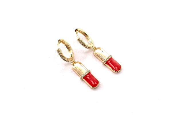 Red & Gold Pill Earrings - GOLD COLLECTION