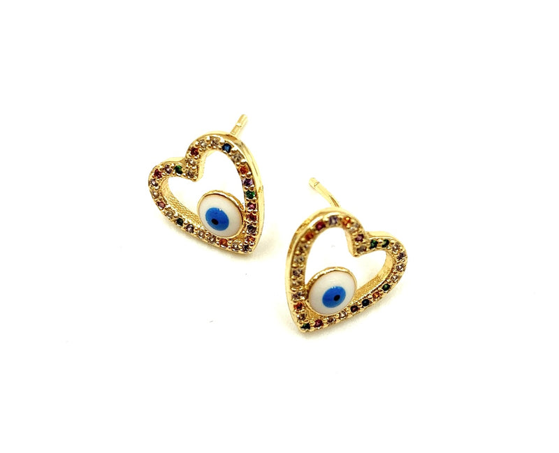 Heart Stud Evil Eye Earrings - GOLD COLLECTION