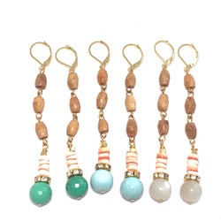 Tan Wood and Coral Earrings