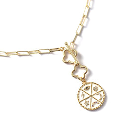 White Good luck Medallion Gold Necklace