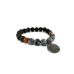 Men's Compass Bracelet- SNOWFLAKE OBSIDIAN - HotRocksJewels