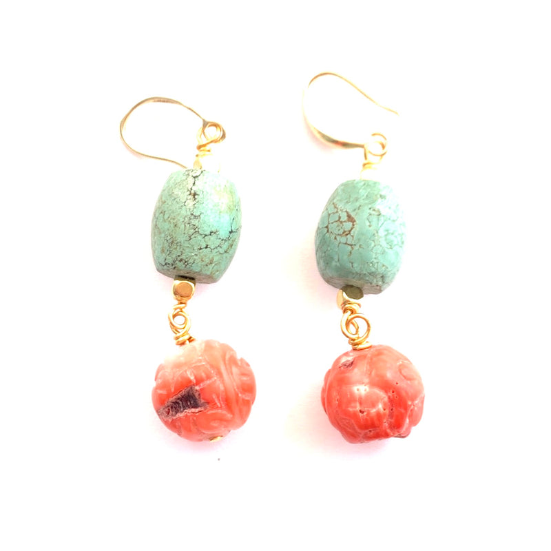 Vintage Turquoise and Coral Earrings